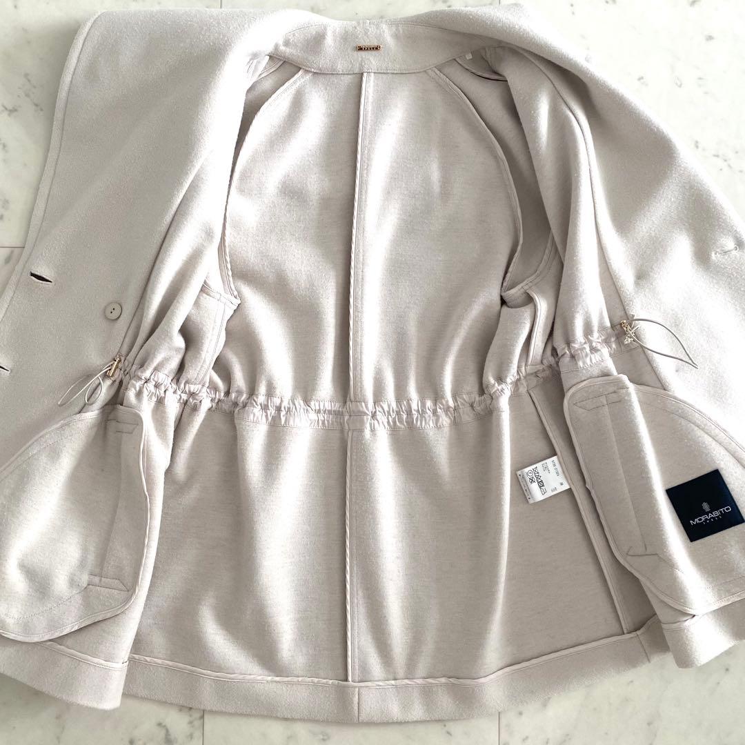 美品 モラビトスペル ウエストシェイプ ショールカラーコート 金ボタン 38