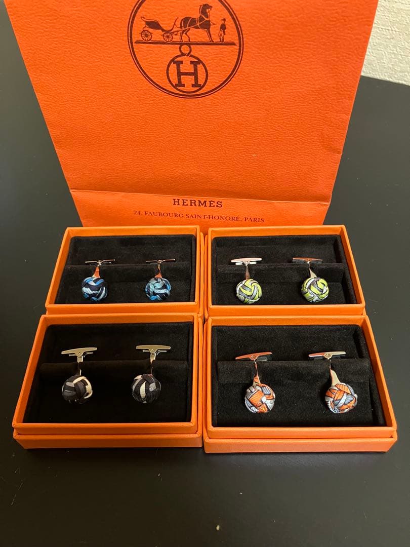 HERMES 多色布製カフリンクスセット