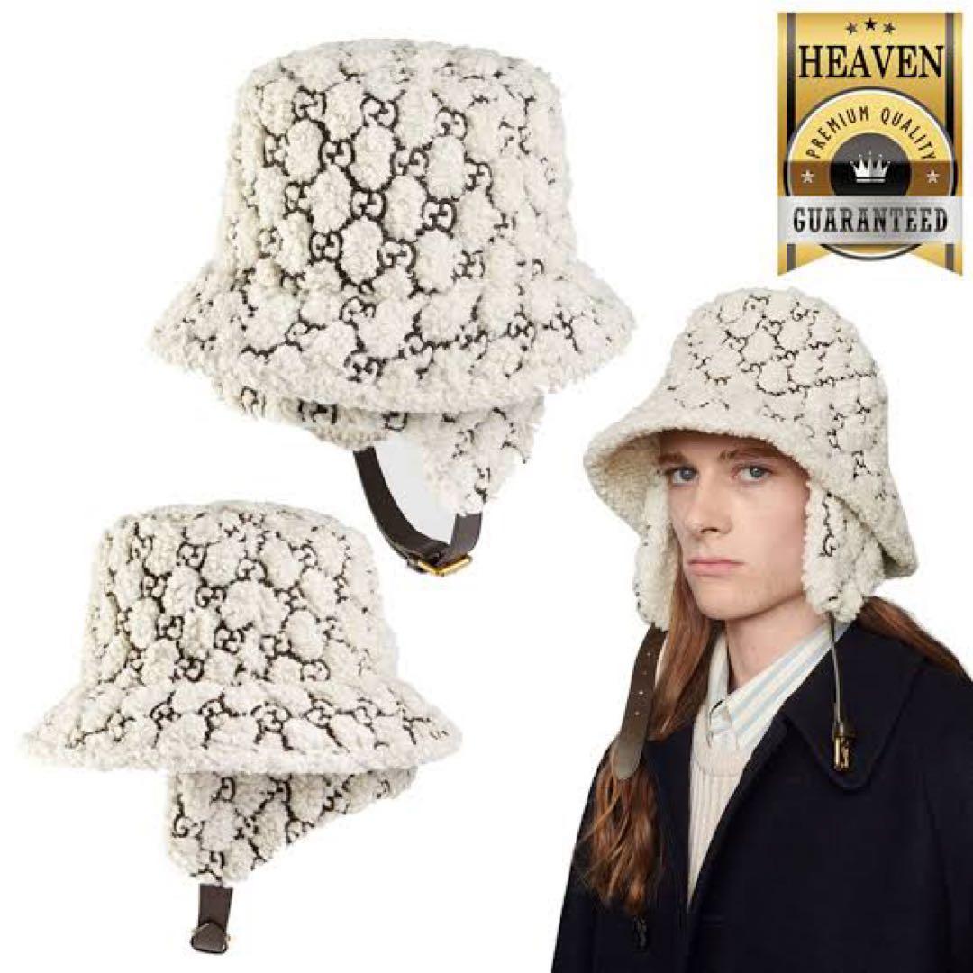 GUCCI ホワイトファーバケットハット 耳あて付き