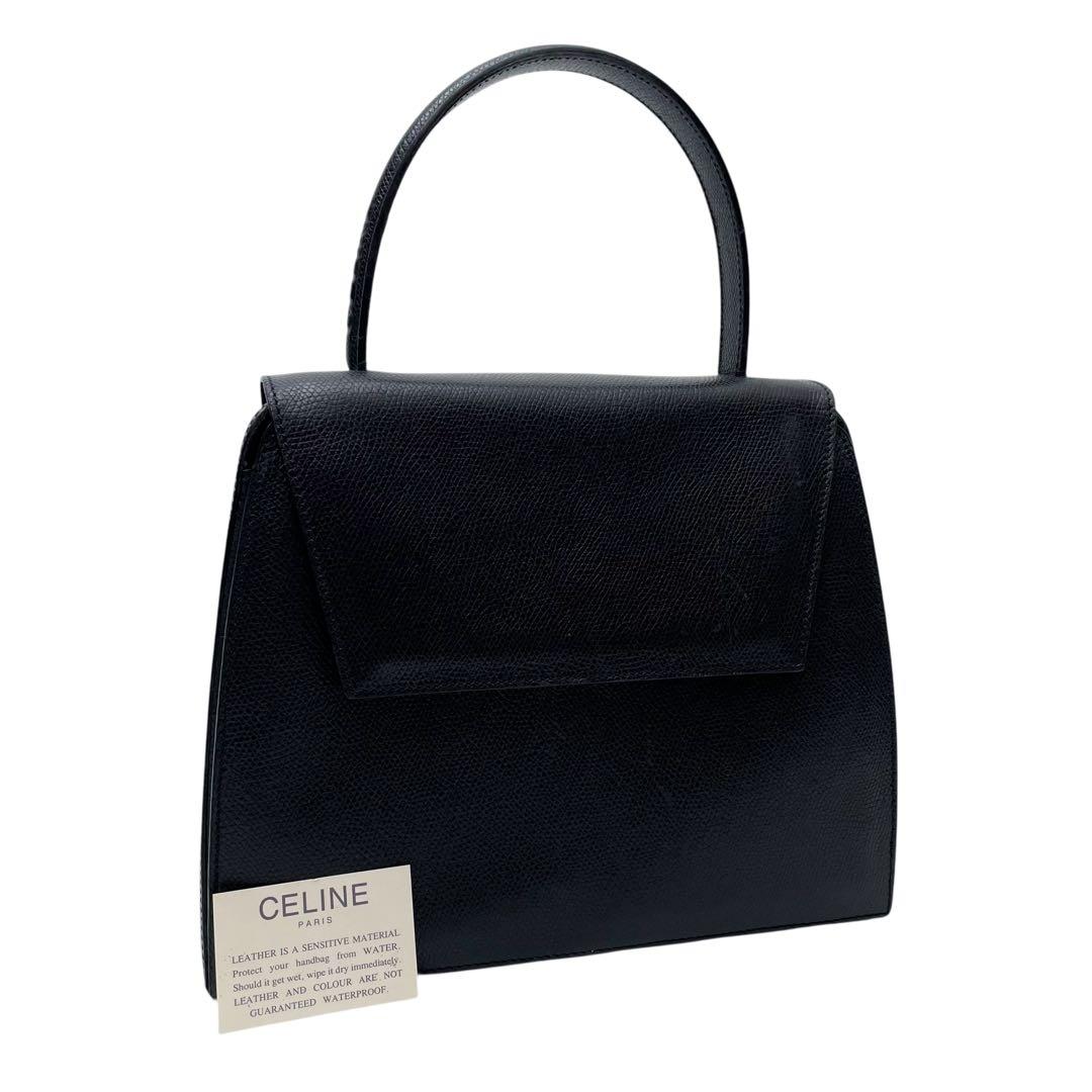 良品 セリーヌ ロゴ レザー ハンド バッグ フォーマル ブラック 黒