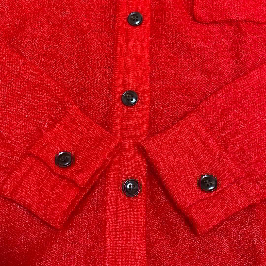 美品【HOWIE】ポロニットカーディガン レッド モヘヤ混 フリー