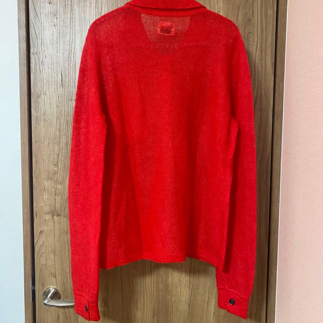 美品【HOWIE】ポロニットカーディガン レッド モヘヤ混 フリー