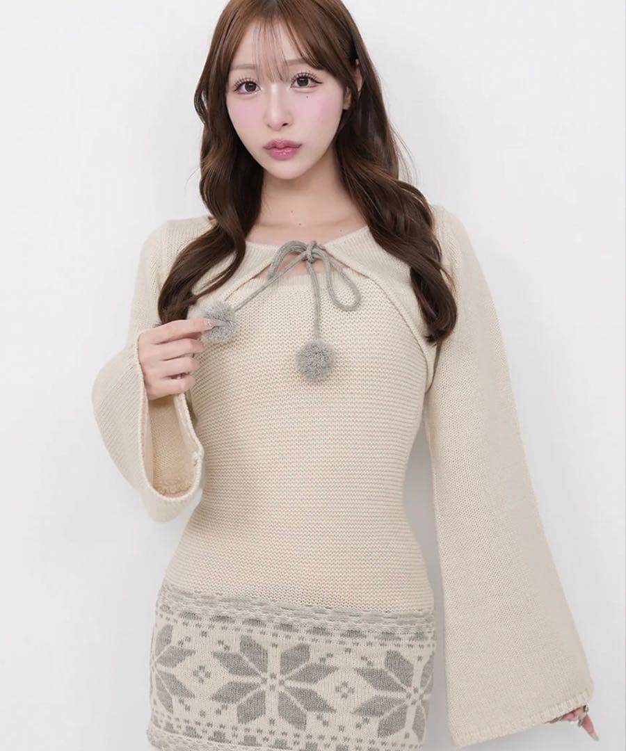 ノルディックパネルニットミニワンピース