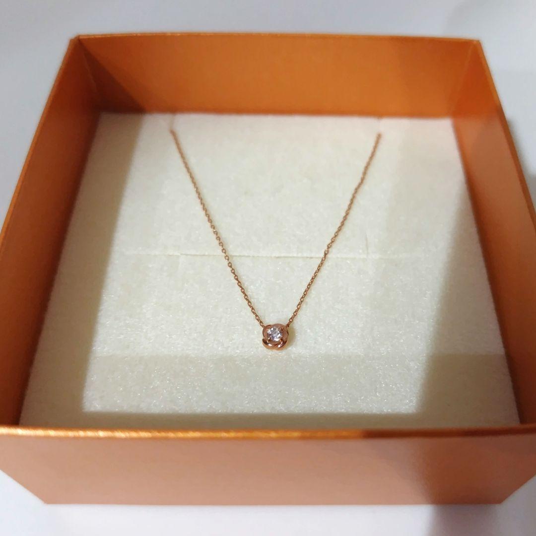 WISP ピンクゴールド ネックレス K10 一粒ダイヤモンド ローズデザイン