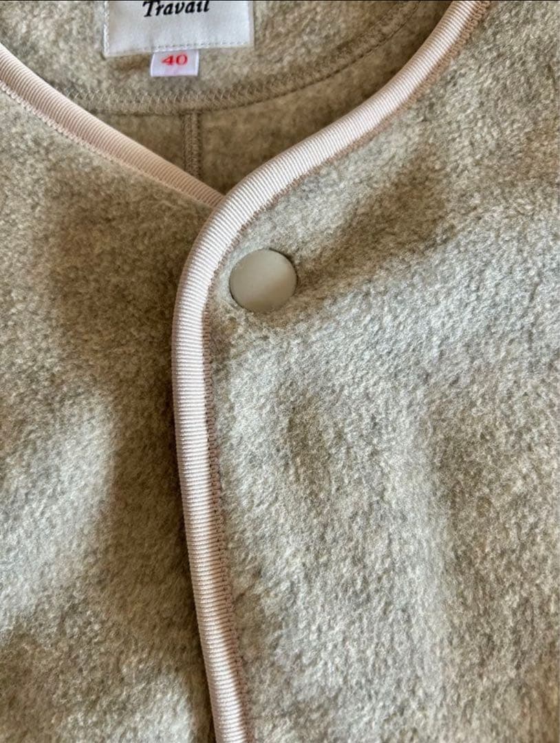 DANTON ＊ノーカラーフリースジャケット＊ベージュグレー＊サイズ40