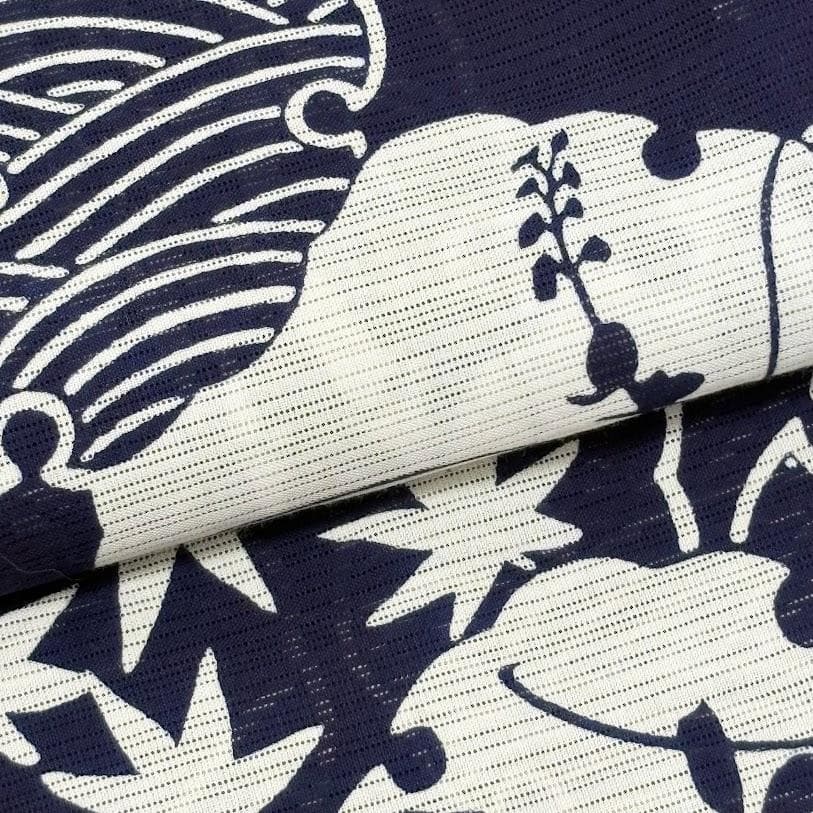 ゆりのはな　未使用品　綿絽　浴衣　竺仙風　雪輪に花柄　綿　仕立て上がり　G402