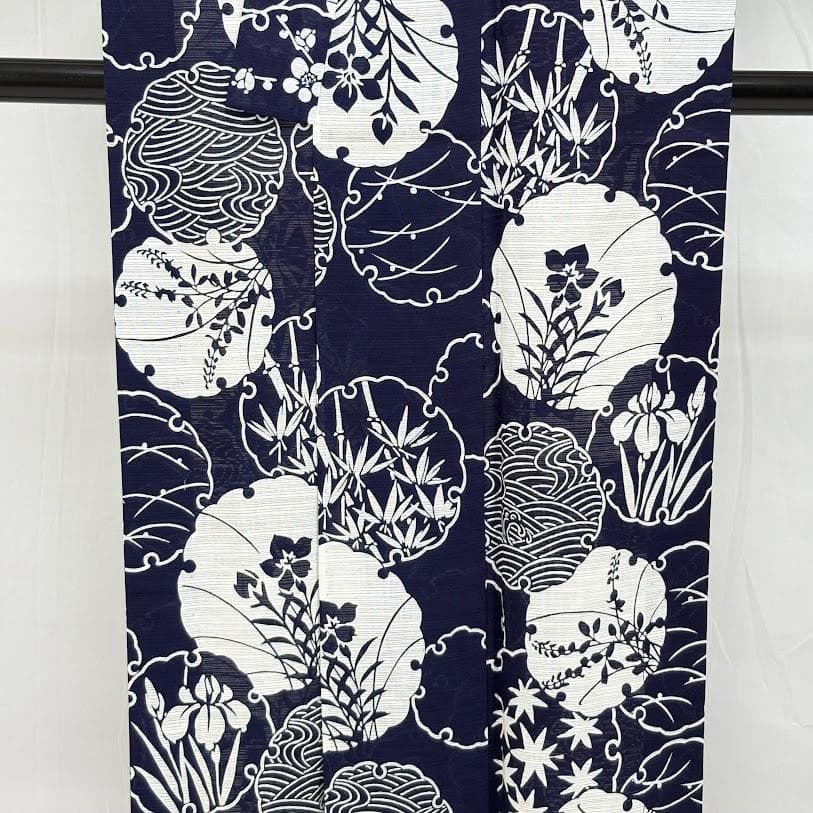 ゆりのはな　未使用品　綿絽　浴衣　竺仙風　雪輪に花柄　綿　仕立て上がり　G402