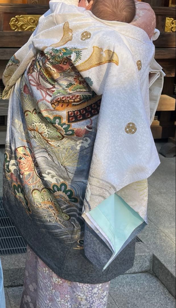 着物 お宮参り 男の子 正絹 兜 七五三 白地 グラデーション 祝着 初着