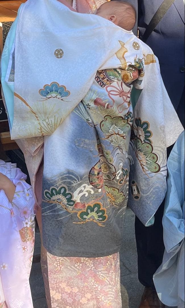 着物 お宮参り 男の子 正絹 兜 七五三 白地 グラデーション 祝着 初着