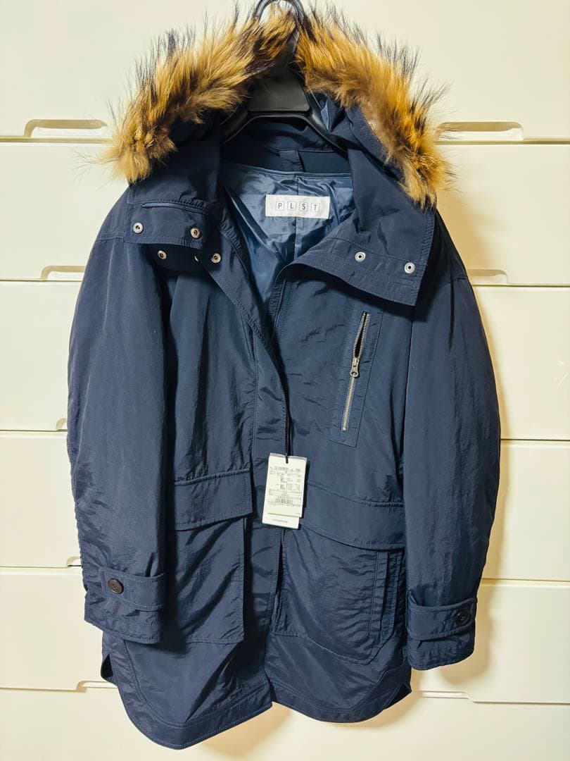 【新品タグ付】PLST プラステ　ファー付　モッズコート Mサイズ　紺色