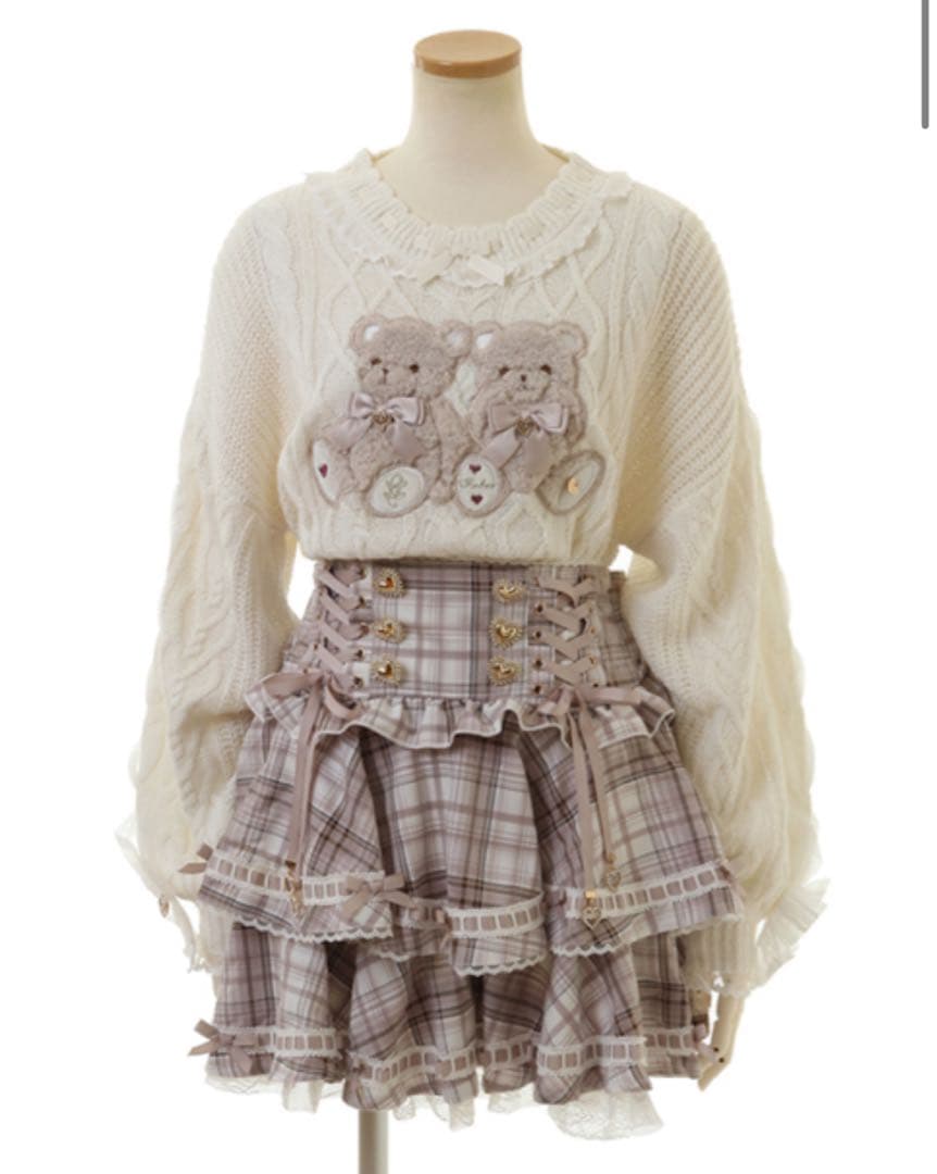 LIZLISA はしごリボンチェックティアードスカパン/ピンク