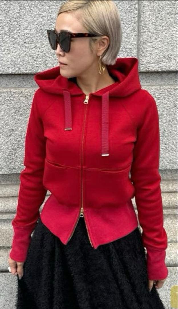 JENNE 日本製美ラインパーカー　レッド　S