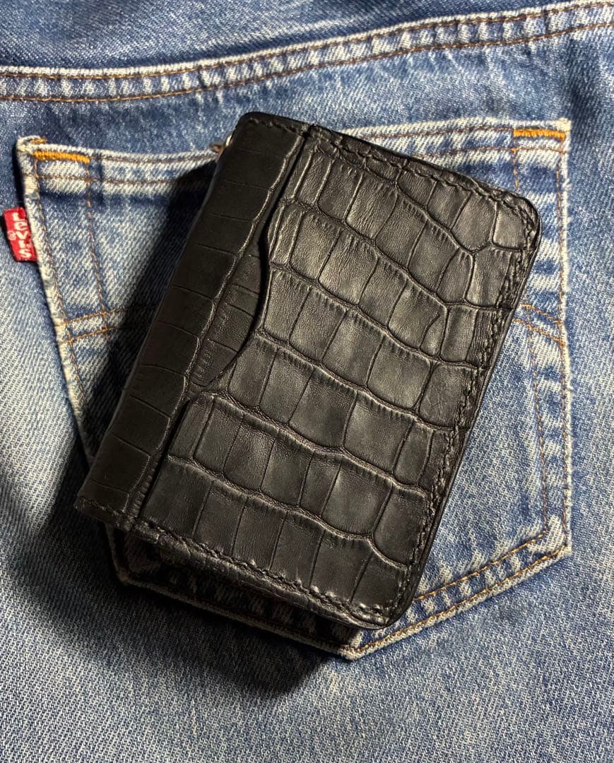 トラッカーウォレット　ショート　クロコ型押し×シルバー925アポロコンチョ