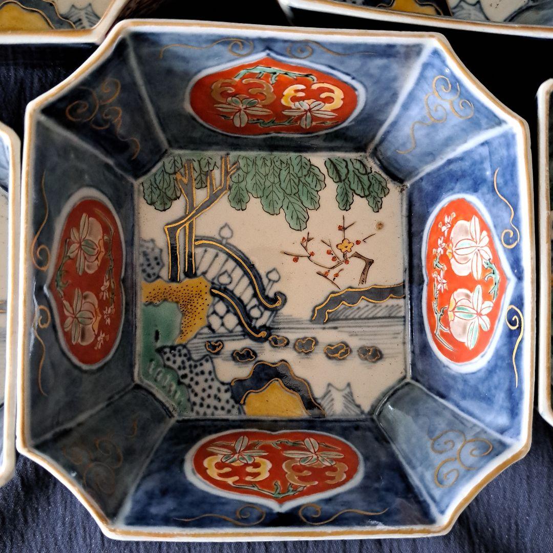 「柘榴(ざくろ)がいっぱい！」古伊万里 色絵 角向付 5客セット 骨董アンテ