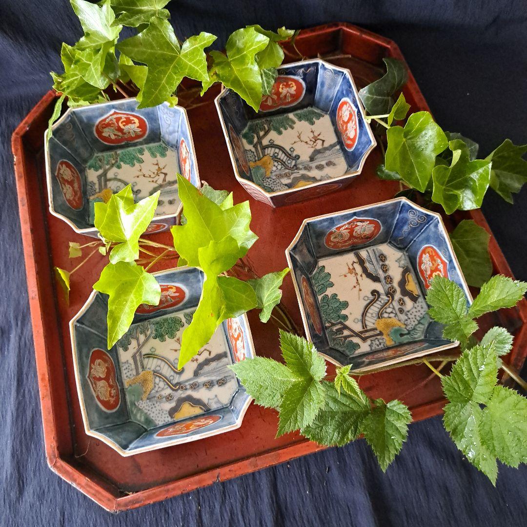 「柘榴(ざくろ)がいっぱい！」古伊万里 色絵 角向付 5客セット 骨董アンテ