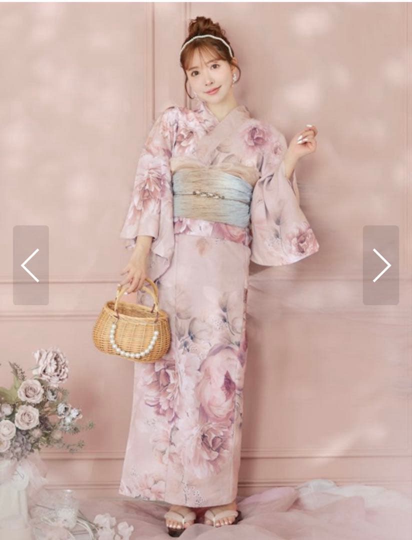 ピンク系花柄 浴衣・帯・浴衣小物「6点セット」