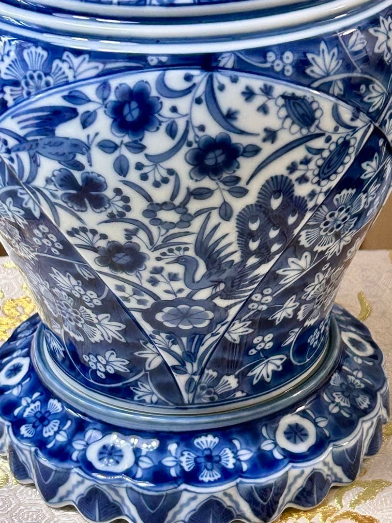 龍峯窯　 花風流　染付　花更紗　花鳥文　花瓶