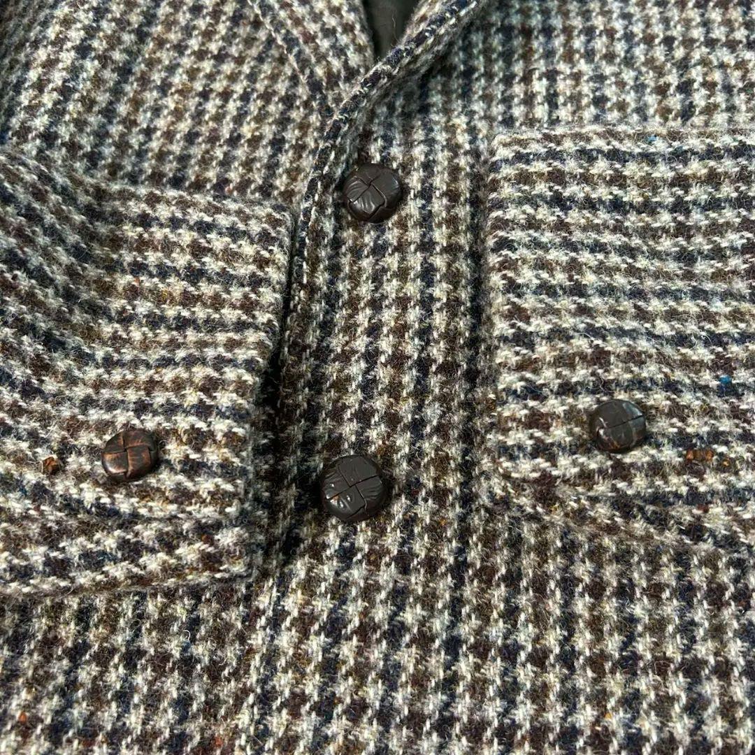ウール　テーラードジャケット　レトロ　千鳥柄　総柄　ハリスツイード