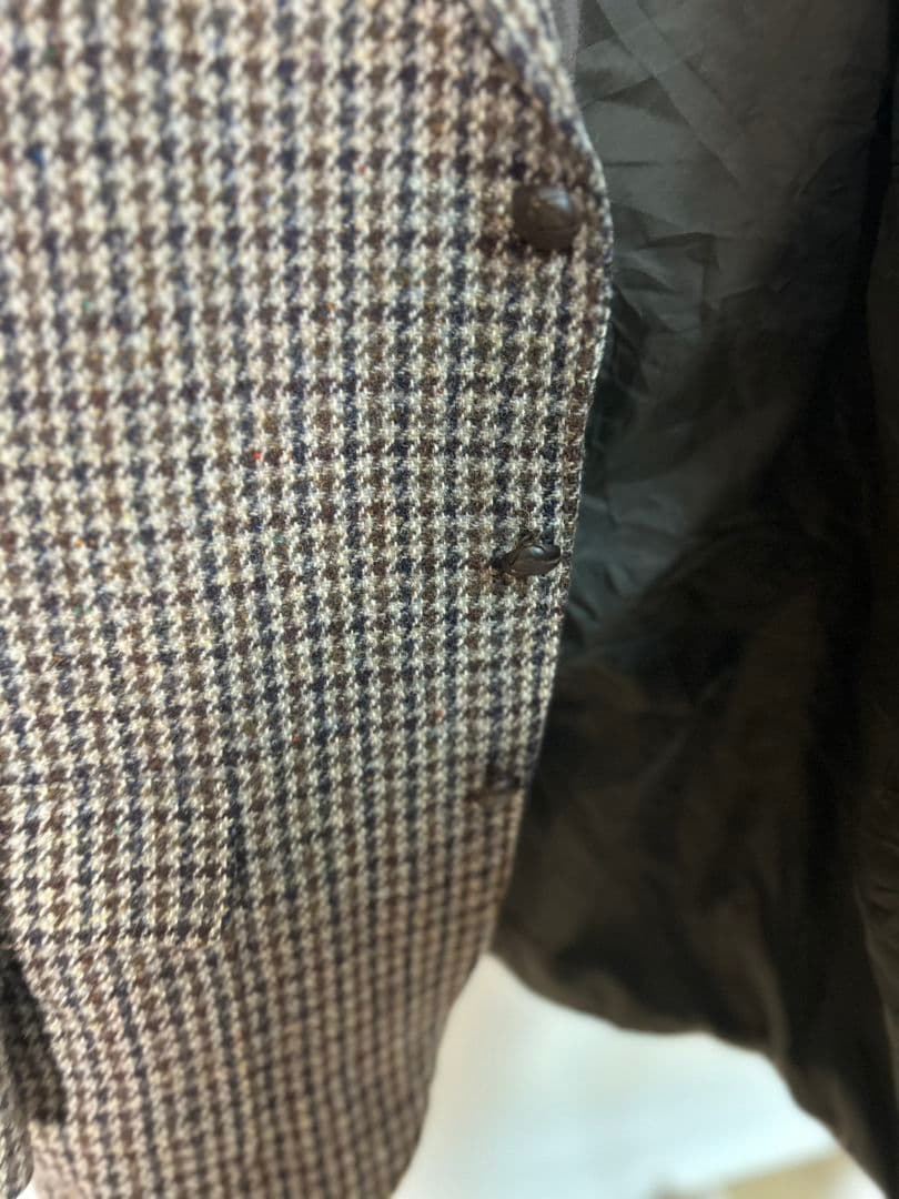 ウール　テーラードジャケット　レトロ　千鳥柄　総柄　ハリスツイード