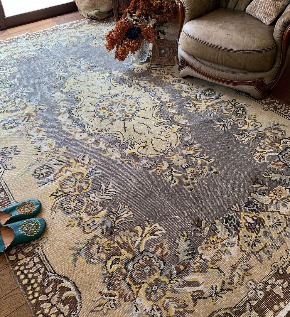 超大判　特大　トルコヴィンテージラグ　278×180スモーキーグレー　トルコラグ