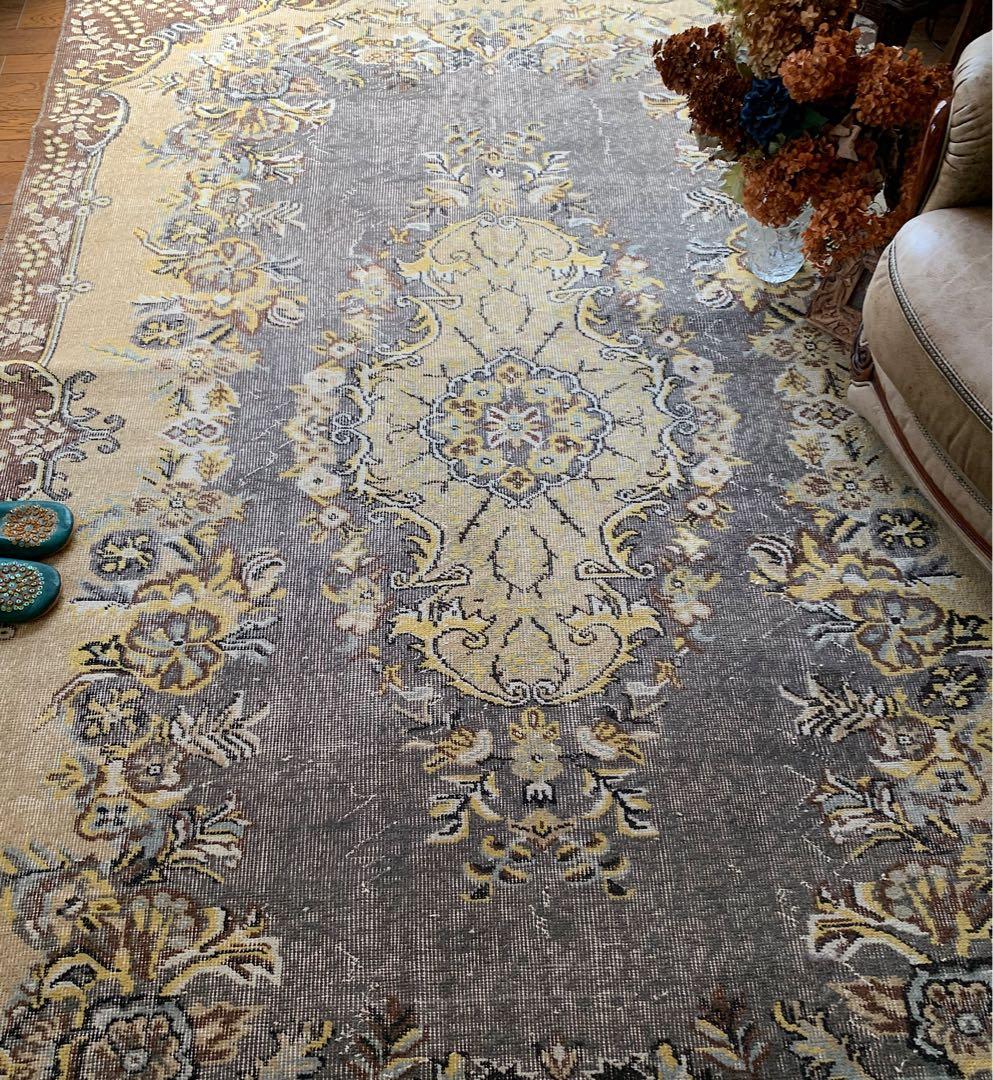 超大判　特大　トルコヴィンテージラグ　278×180スモーキーグレー　トルコラグ