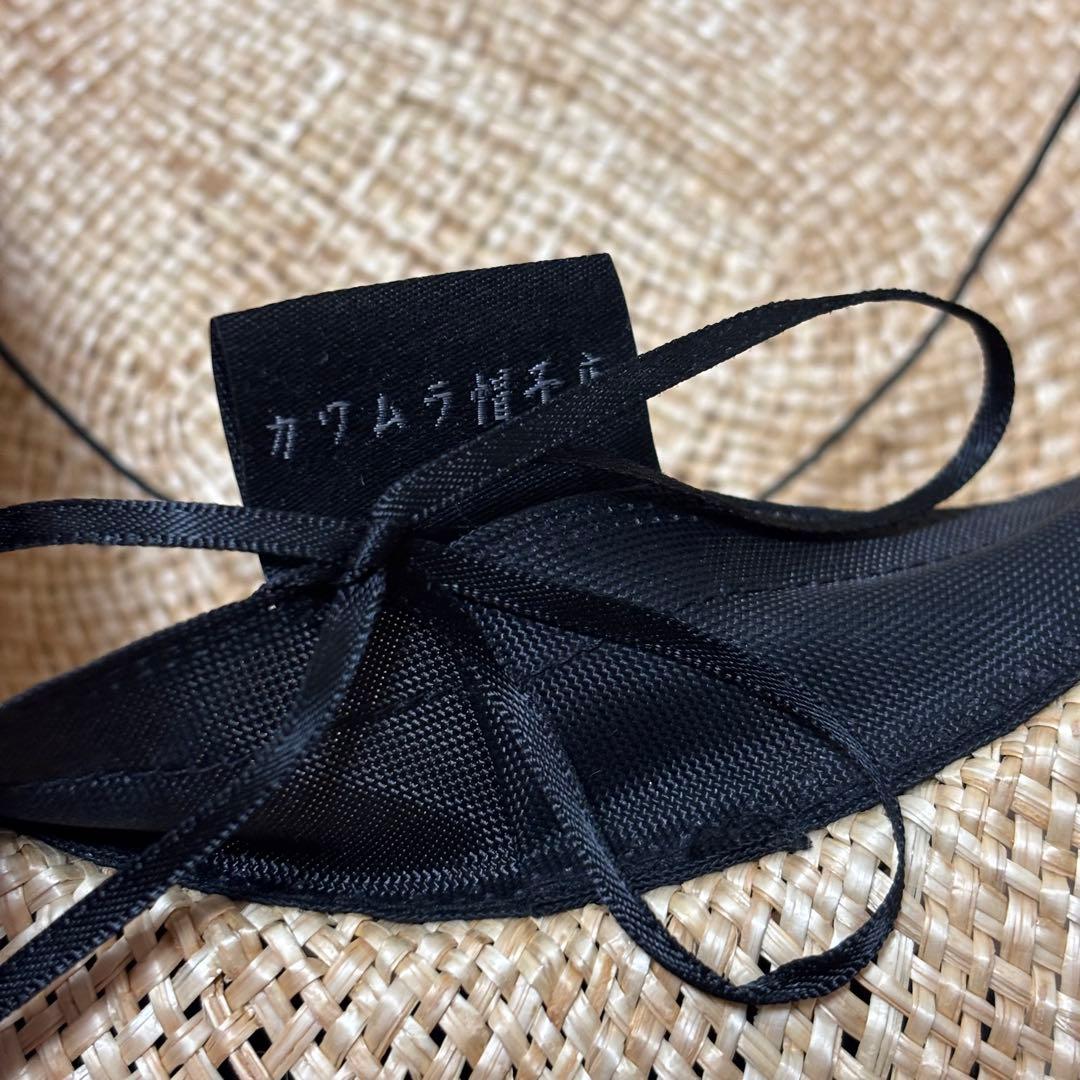 カワムラ帽子店　カンカン帽　千草　麦わら帽子 黒リボン