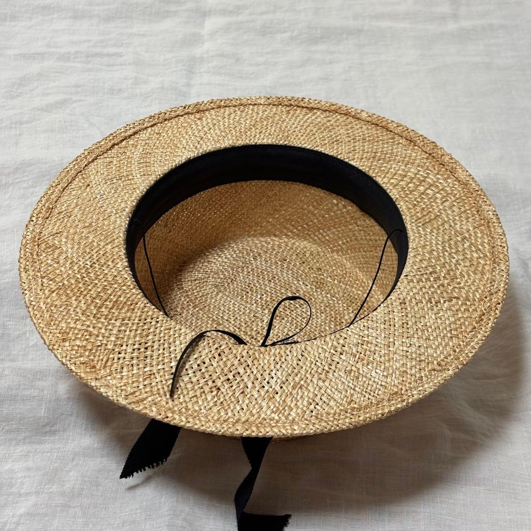 カワムラ帽子店　カンカン帽　千草　麦わら帽子 黒リボン