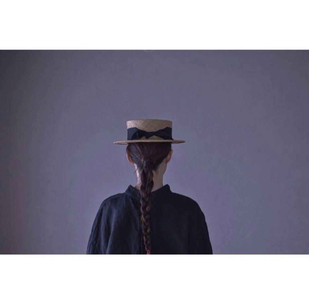 カワムラ帽子店　カンカン帽　千草　麦わら帽子 黒リボン