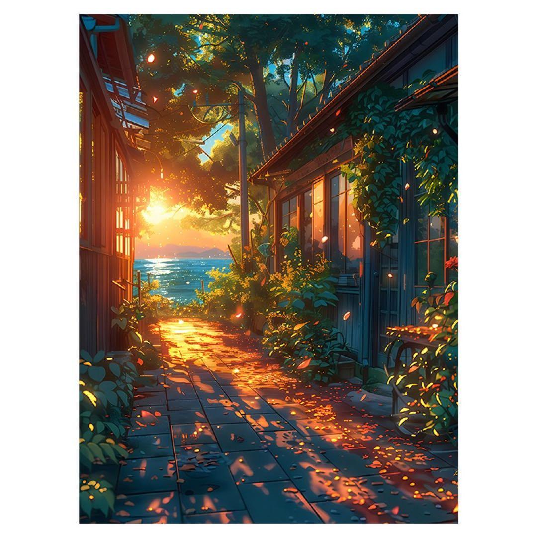 デジタルアート 夕日 風景画 A4