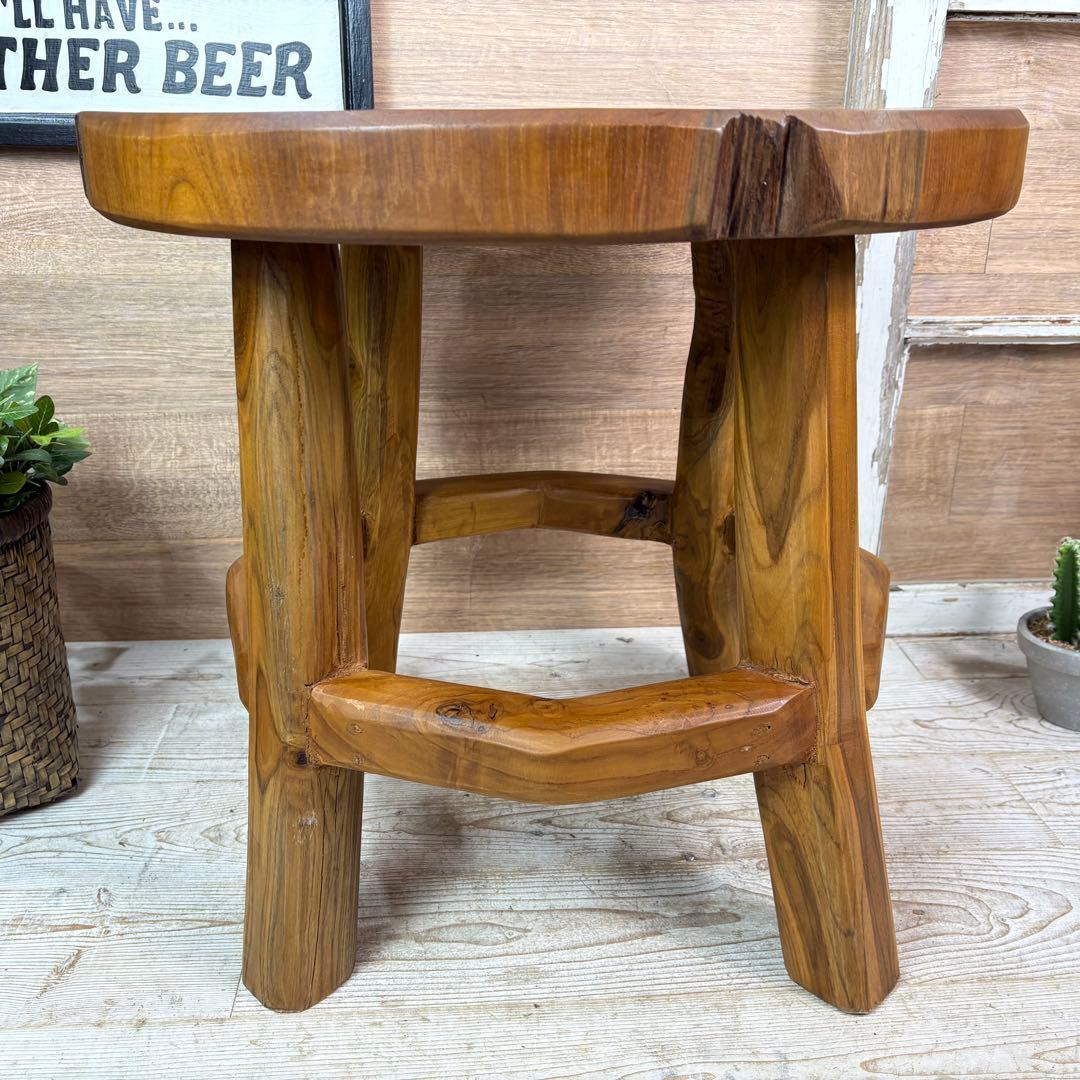 オールドチーク天然無垢材木製創作極太サイドテーブル L（直径55㎝）ウッド飾り台