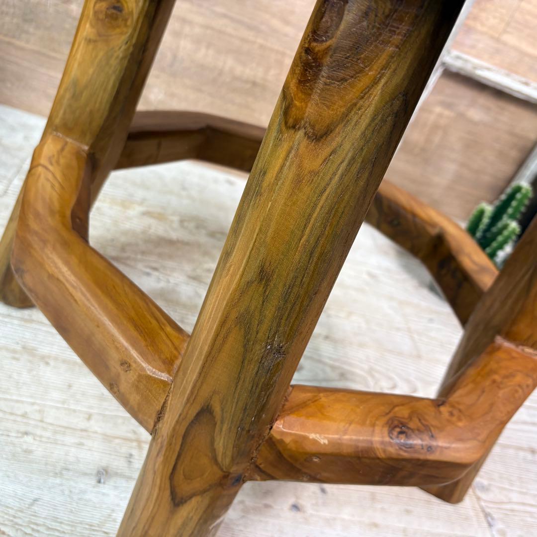 オールドチーク天然無垢材木製創作極太サイドテーブル L（直径55㎝）ウッド飾り台