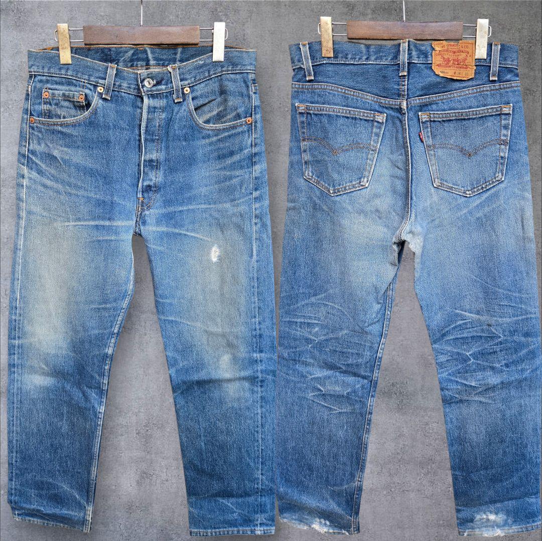 【一軍・鬼ヒゲ】93年 USA製 Levi's501 W34 バキバキ ハチノス