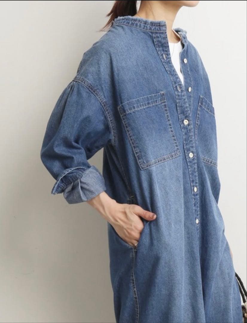 未使用SLOBE IENA LE DENIMバンドカラーロングデニムワンピース