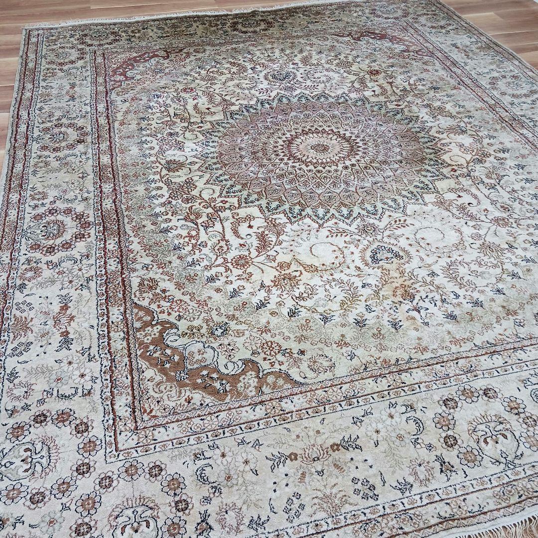 Y3248 中国シルク絨毯 シルク100% 手織り150段 大判3m越え