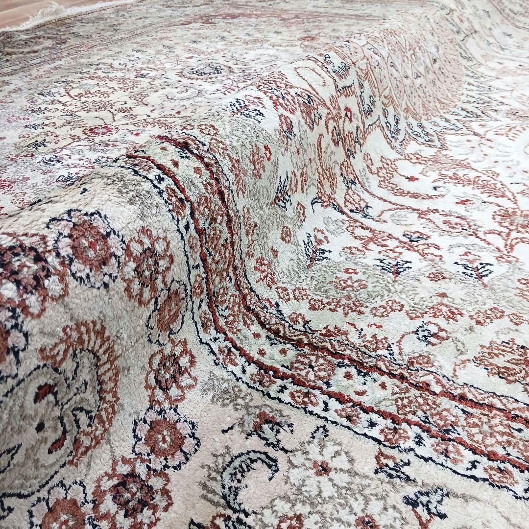 Y3248 中国シルク絨毯 シルク100% 手織り150段 大判3m越え