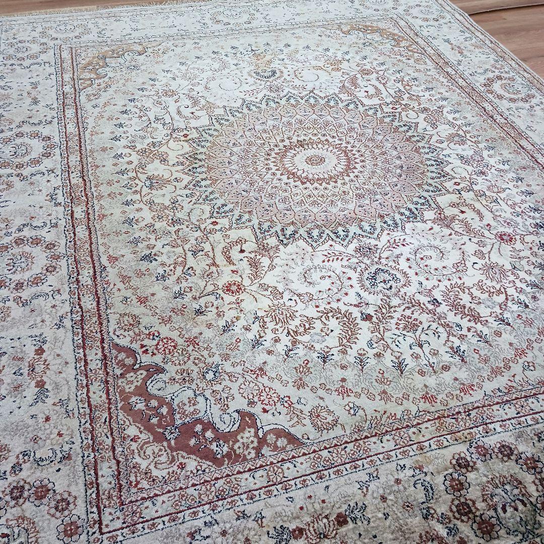 Y3248 中国シルク絨毯 シルク100% 手織り150段 大判3m越え