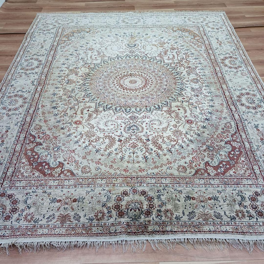 Y3248 中国シルク絨毯 シルク100% 手織り150段 大判3m越え