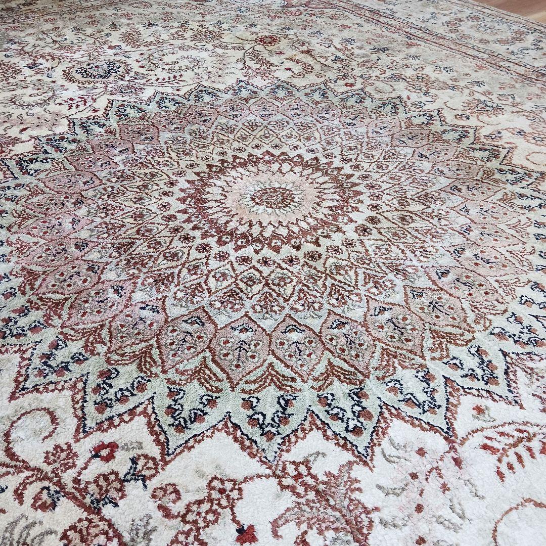 Y3248 中国シルク絨毯 シルク100% 手織り150段 大判3m越え