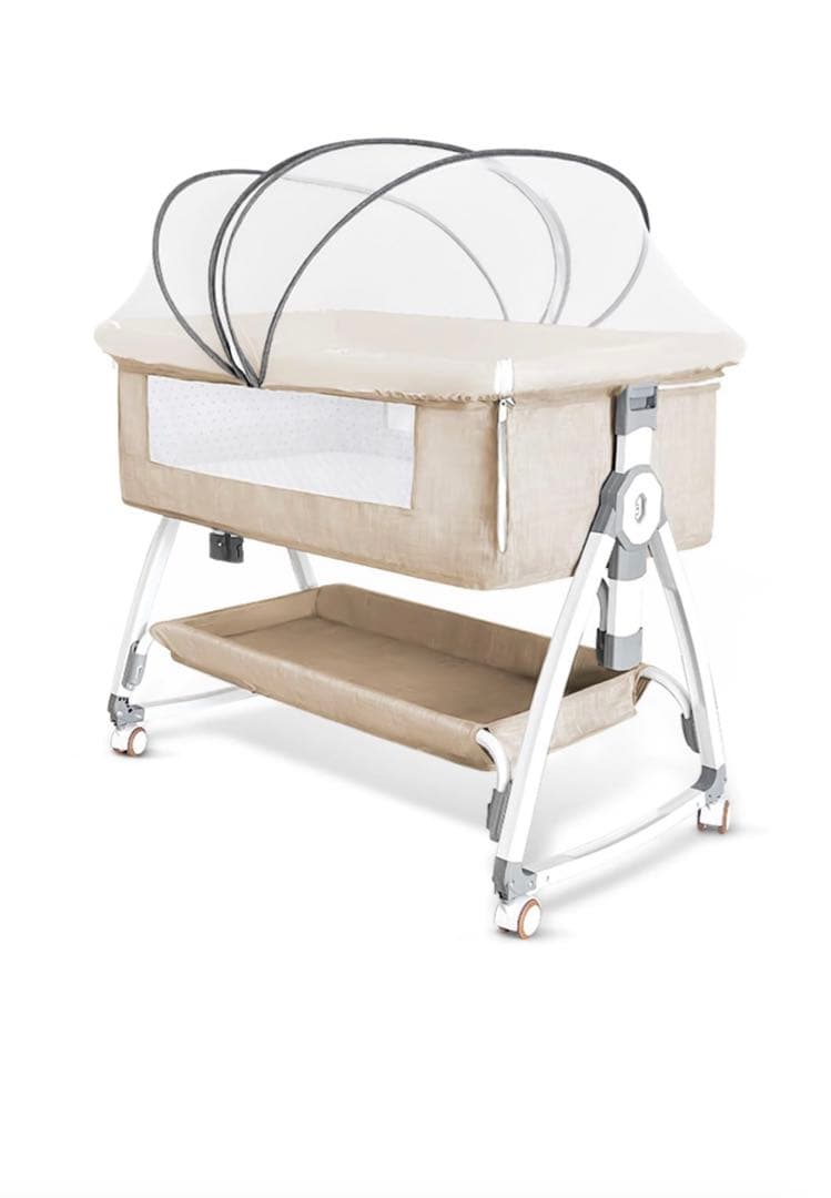 お値下げ！Oqhvup ベビーベッド 折り畳み ハイローベッド ベージュ 新生児