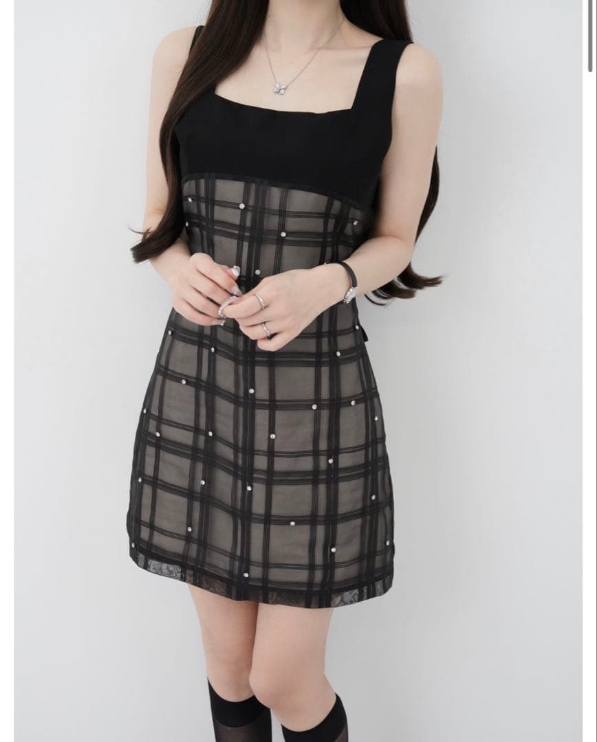 lumignon Bijou grid ribbon dress M ルミニョン