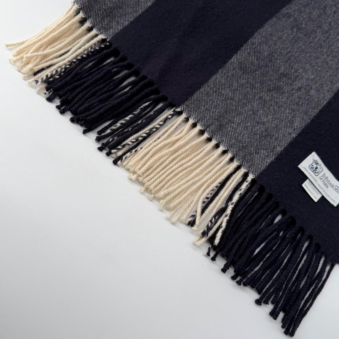 15463✨美品✨ジョンストンズ カシミヤ100% 大判 マフラー ストライプ