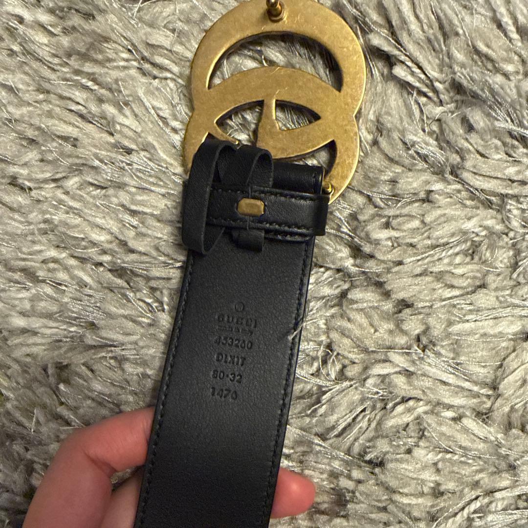 Gucci パール装飾 GGバックル ベルト 80/32