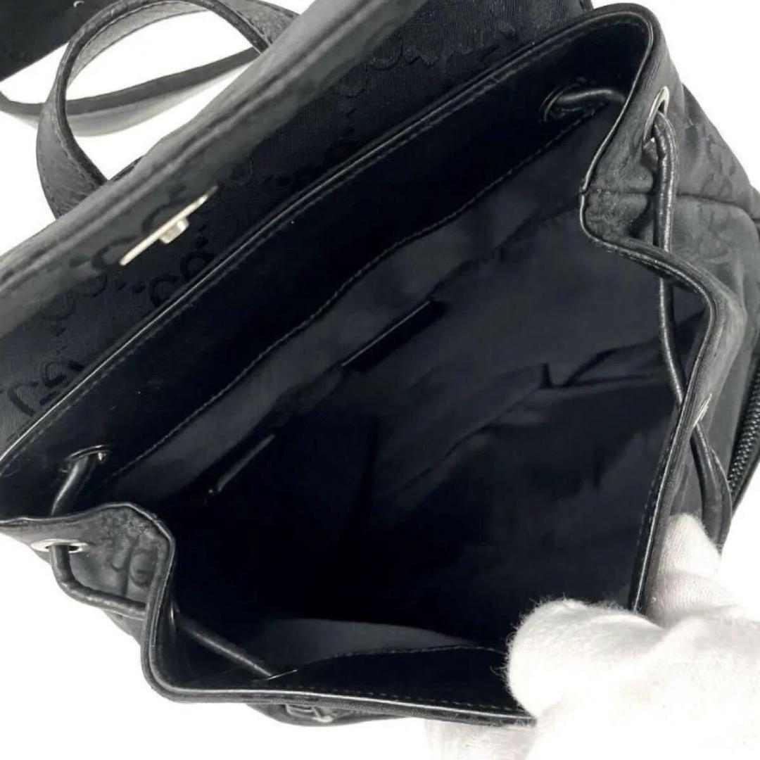 希少 極美品◆ GUCCI ◆リュック 巾着型 GGキャンバス ナイロン レザー
