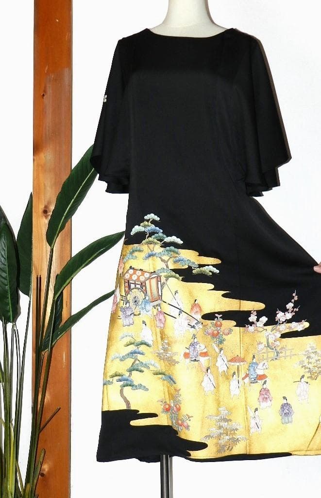 留袖　ワンピース　ドレス　フレアー袖　手書き友禅染　正絹　461　夢ちりめん