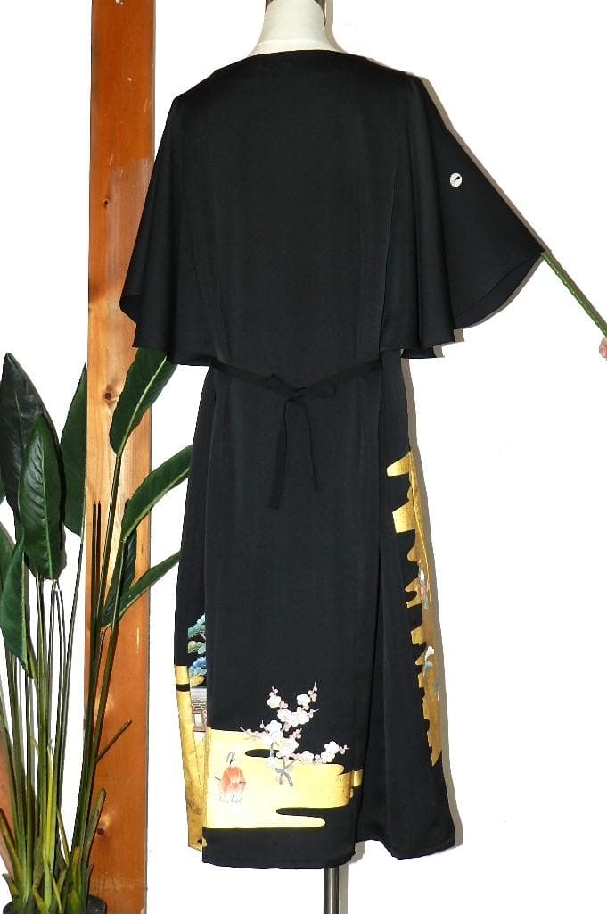 留袖　ワンピース　ドレス　フレアー袖　手書き友禅染　正絹　461　夢ちりめん