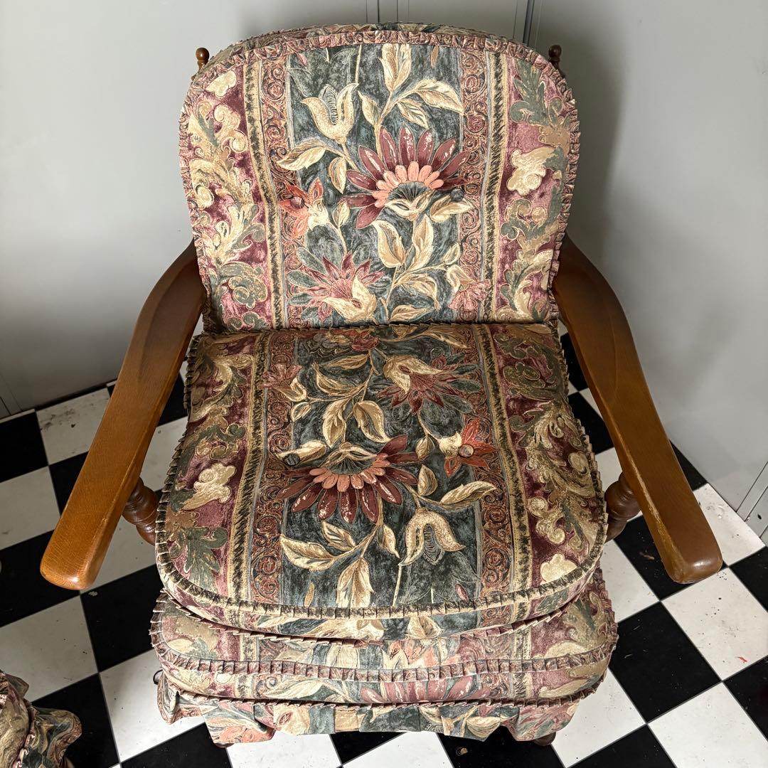 ①あずき様キツツキ　飛騨産業　穂高　ソファ　ボタニカル柄　レトロ