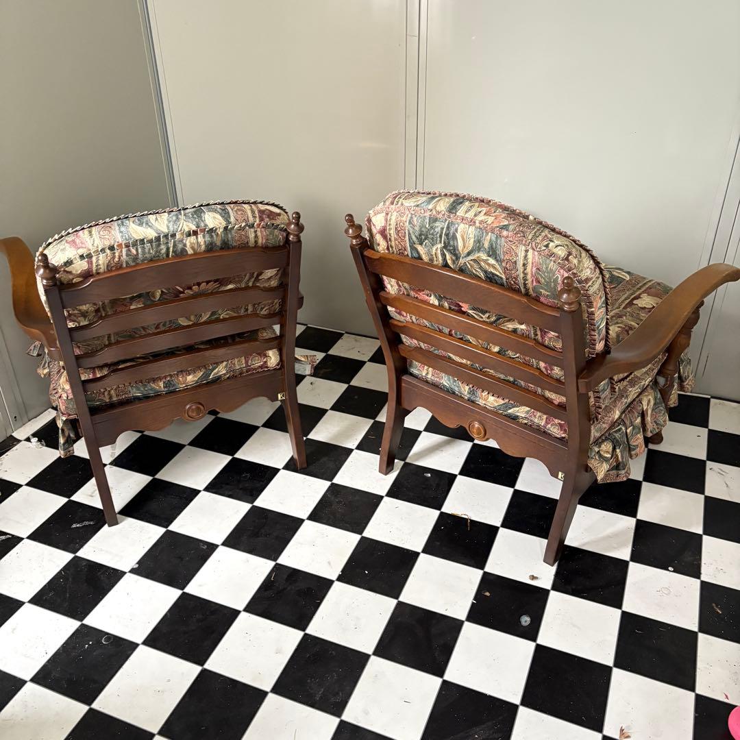 ①あずき様キツツキ　飛騨産業　穂高　ソファ　ボタニカル柄　レトロ