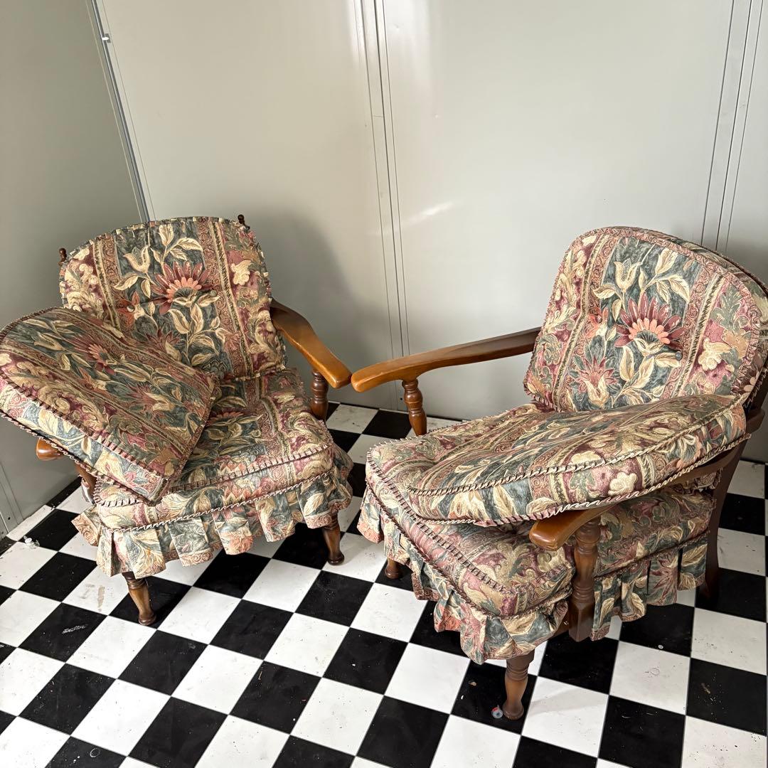 ①あずき様キツツキ　飛騨産業　穂高　ソファ　ボタニカル柄　レトロ