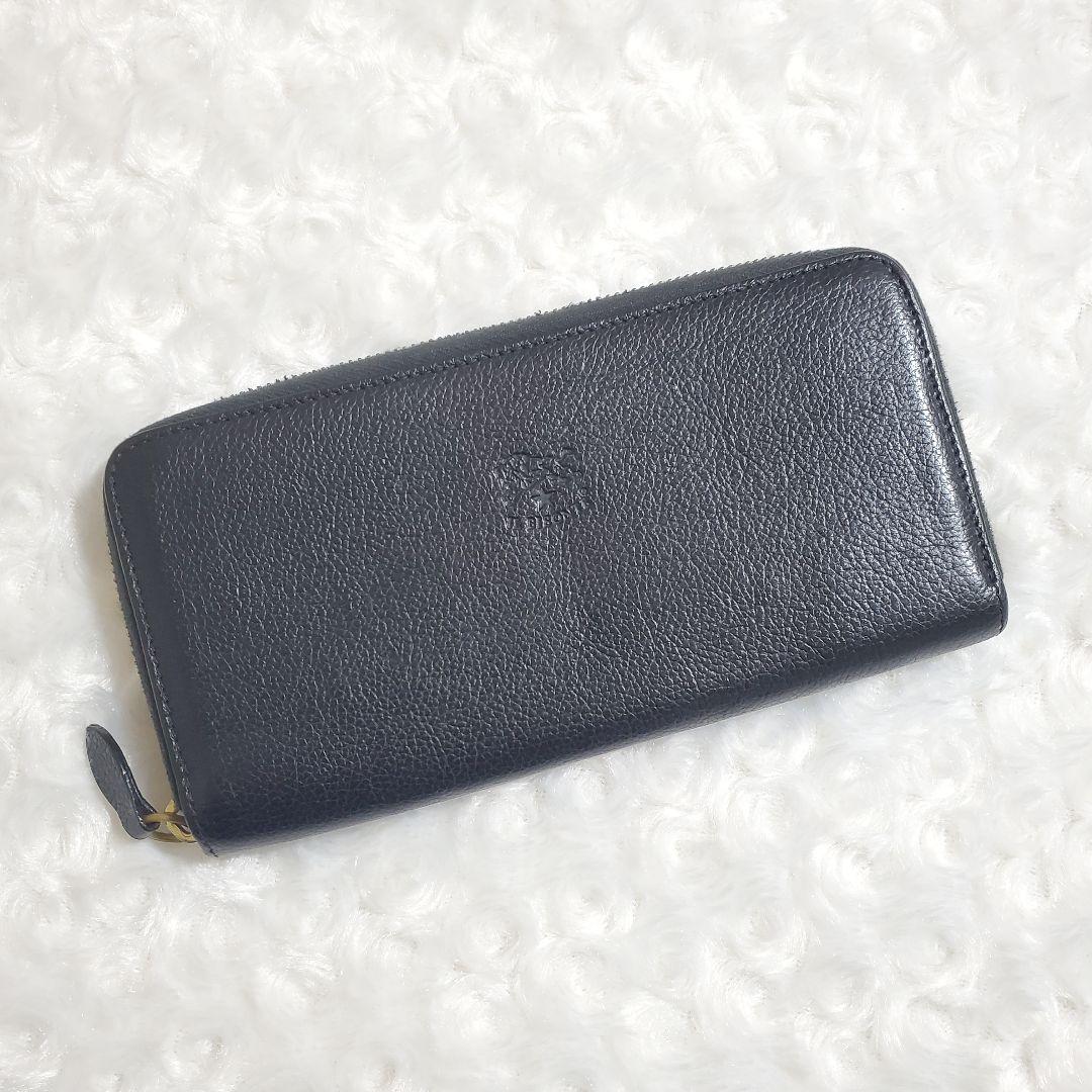 【美品】イルビゾンテ 長財布 ラウンド ロゴ型押し オールレザー ブラック 黒