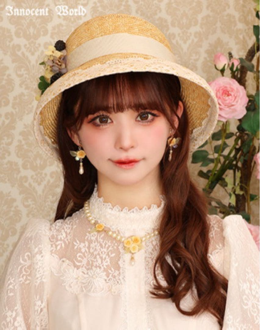 イノセントワールド　コサージュ付カサブランカハット　生成